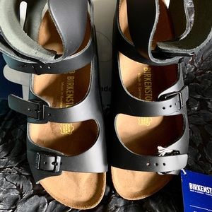 New Birkenstock Athen Black Leather Sandals 38N